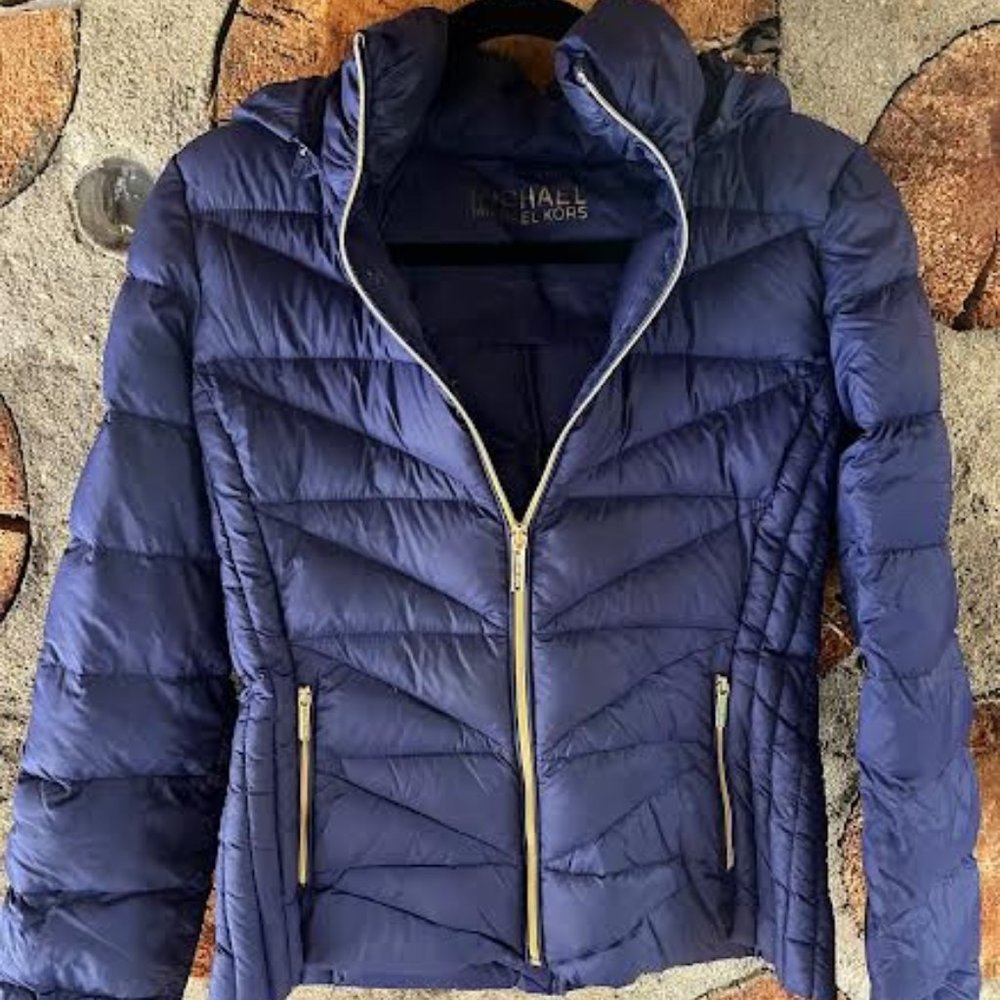Michael Kors MK Size Medium Ultra Lightweight Down Jacket-Blue